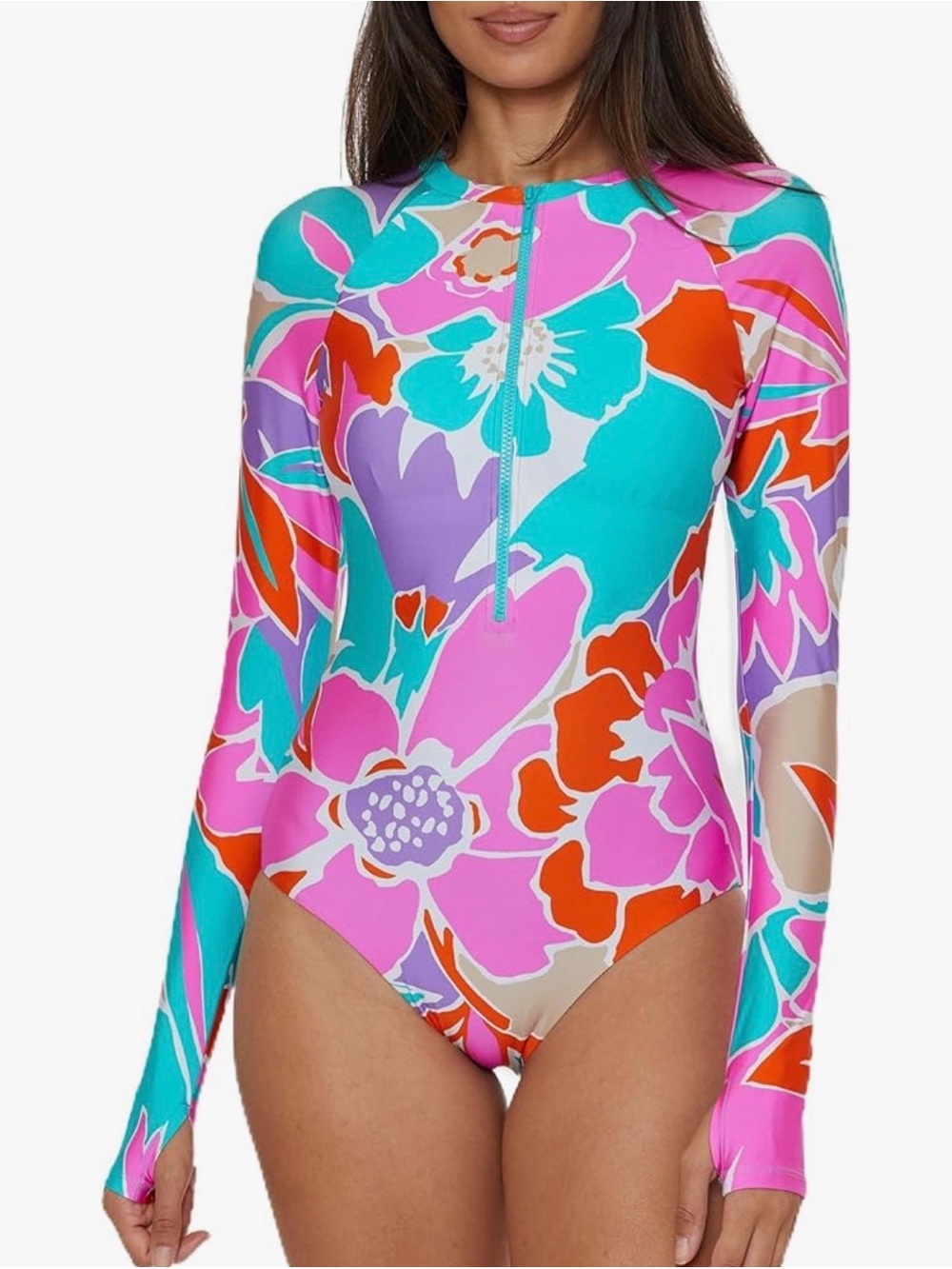 Trina Turk Amalfi Floral Women's Paddle One Piece Swimsuit Rash Guard Small NWT